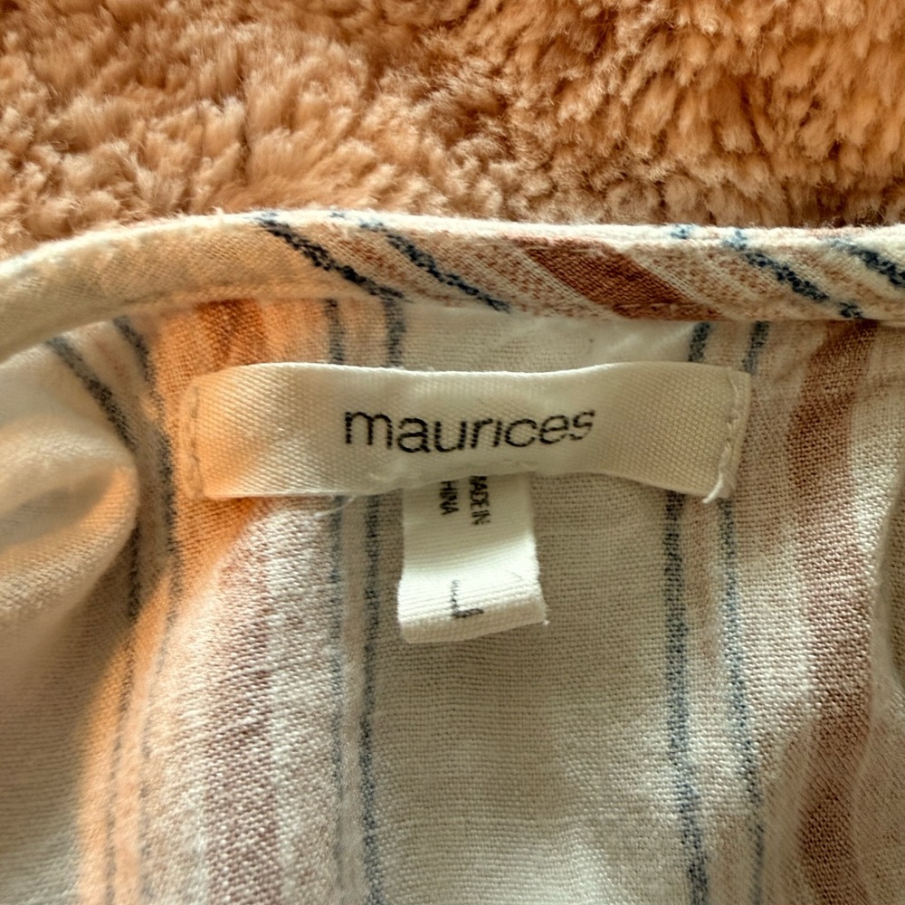 Maurices Striped Ruffle Sleeve Top - Cream, Tan, Blue - Picture 3 of 3